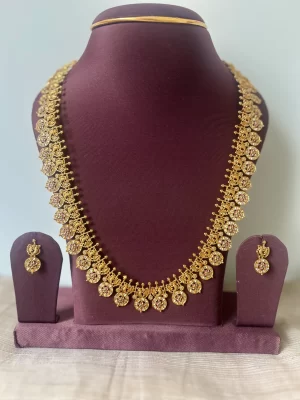 Antique gold Bottumala haram set with matching earrings - S-cube Fashions