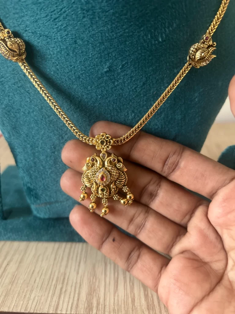 Antique Finish Peacock Necklace Set – Temple Jewellery with Matching Earrings