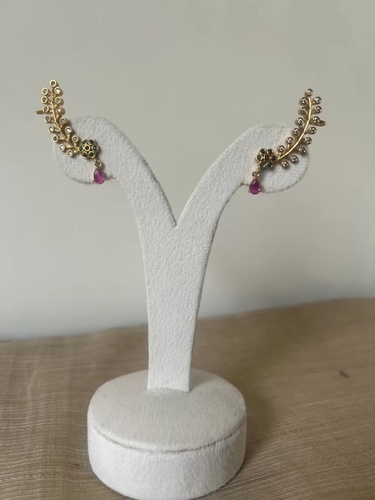 Cute Pink Stone Drop Ear Cuff Earrings