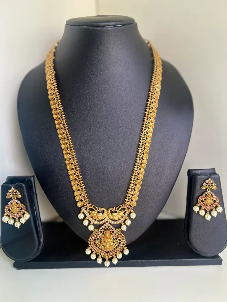 Divine Lakshmi Coin Haram Set with Peacock Design