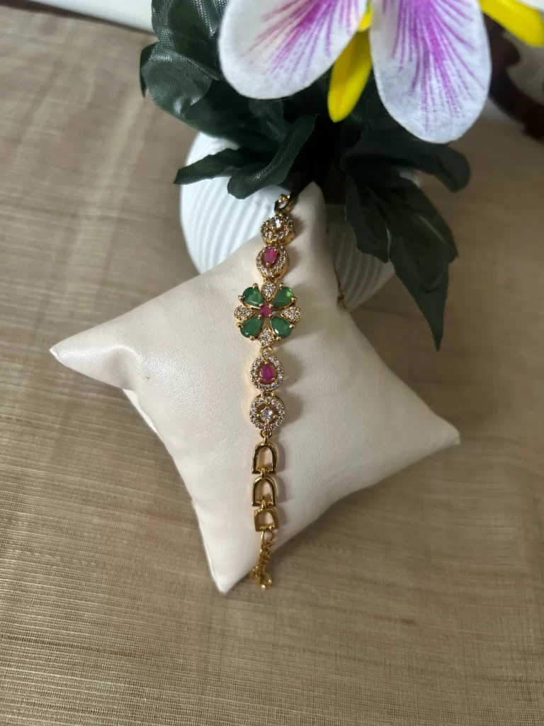 Elegant Floral Stone Bracelet with Adjustable Chain