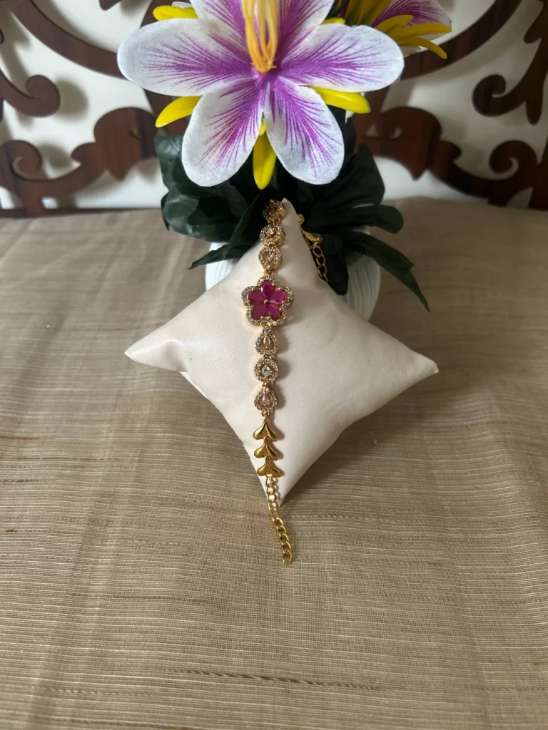 Elegant Floral Stone Bracelet with Adjustable Chain