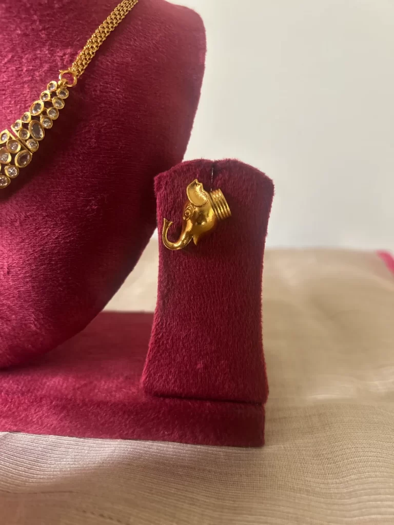 Antique gold elephant kanti necklace set with matching stud earrings - S-cube Fashions