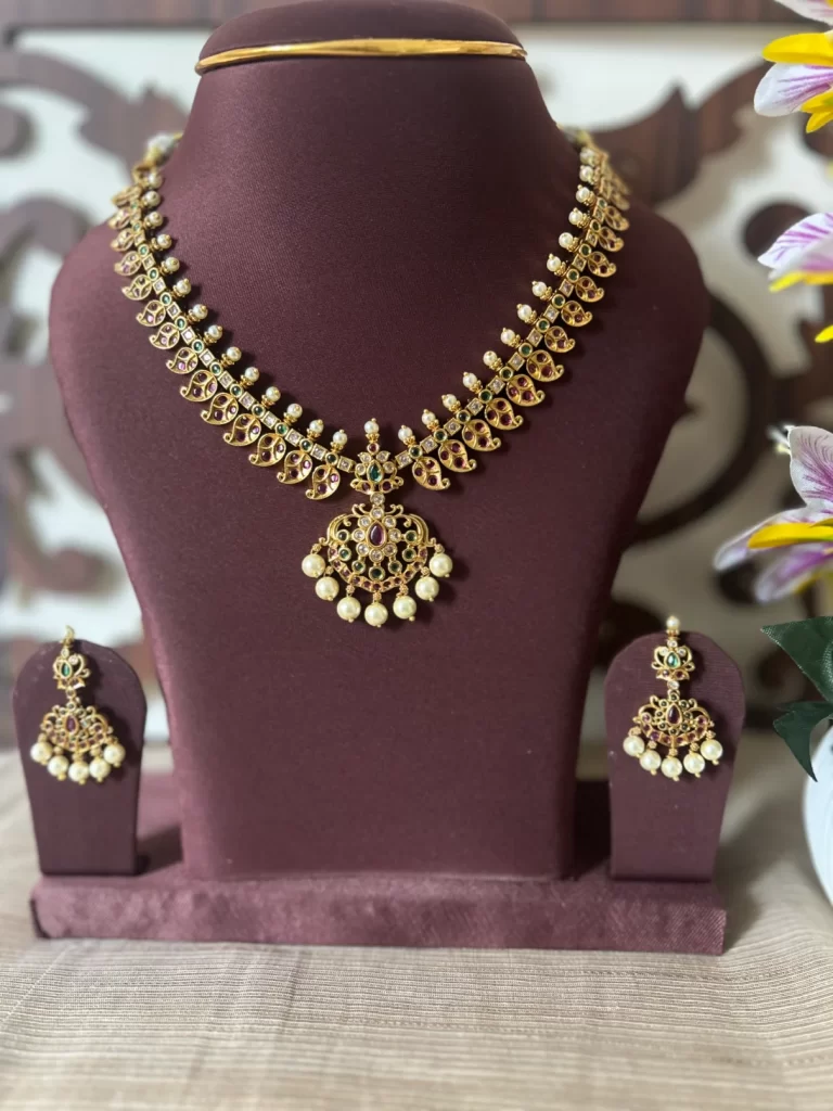 Gold Look-Alike Pearl Drop Necklace Set with Earrings