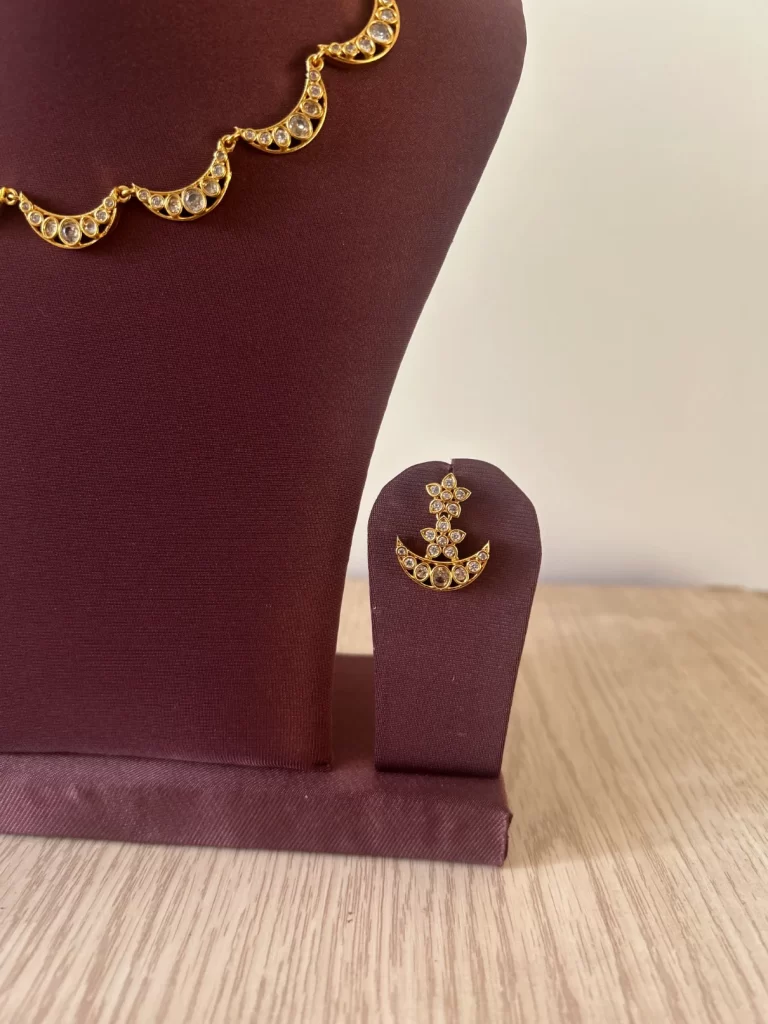 Antique gold half moon crescent necklace set with matching earrings - S-cube Fashions