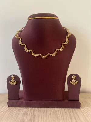 Antique gold half moon crescent necklace set with matching earrings - S-cube Fashions