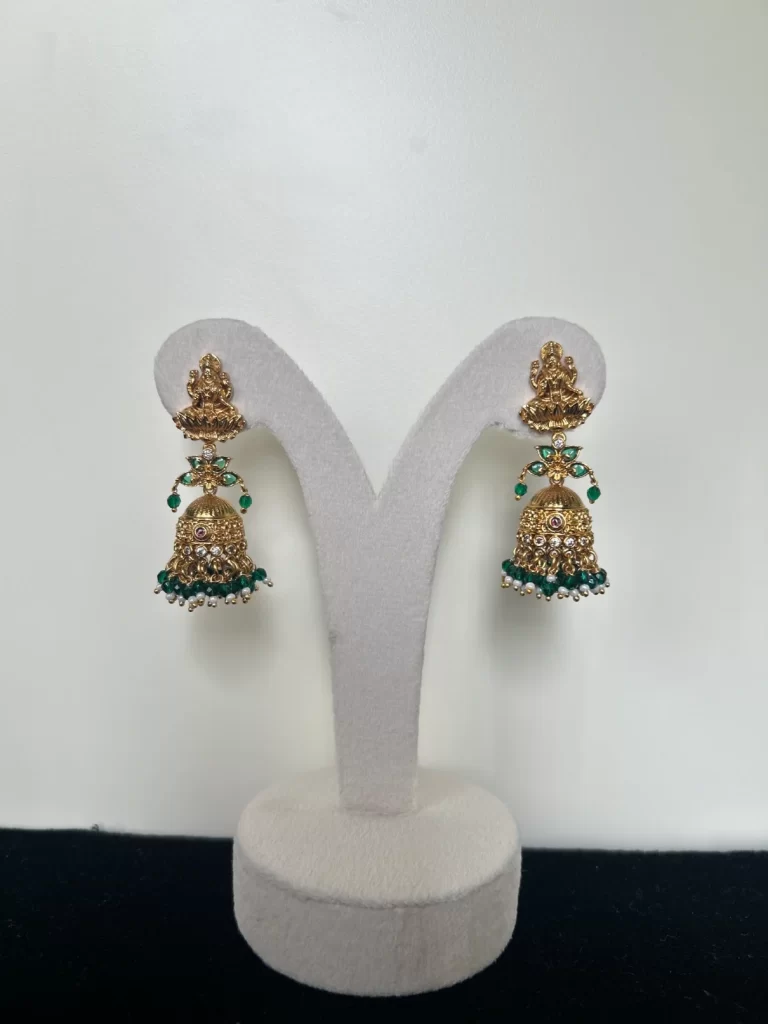 Lakshmi Devi Green Beads Drop Jhumka