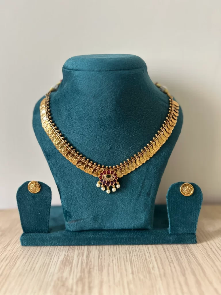 Lakshmi Flower Kasu Necklace Set with Earrings