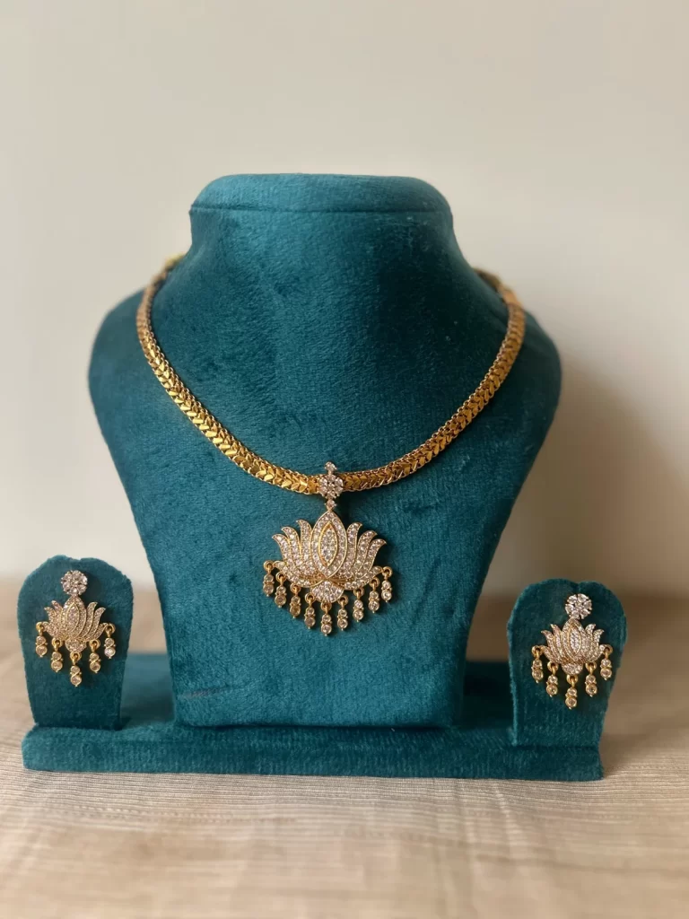 Lotus Attigai Necklace Set with CZ Pendant