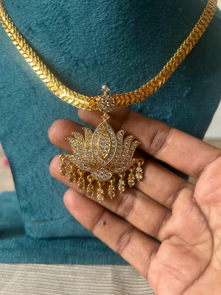 Lotus Attigai Necklace Set with CZ Pendant