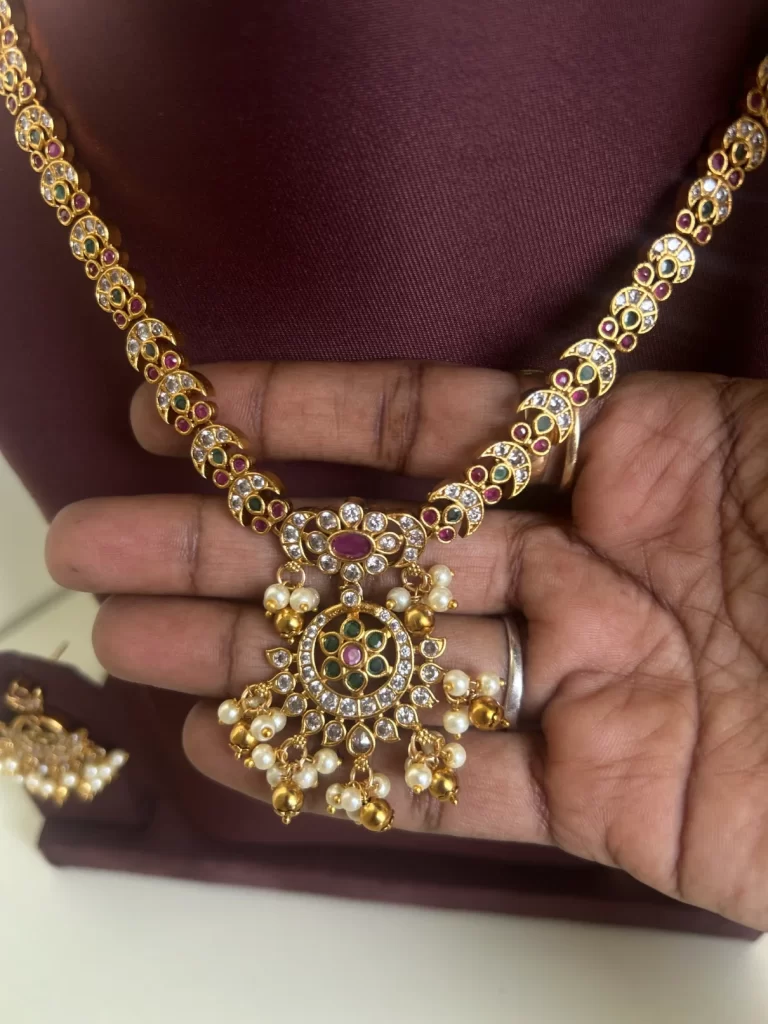 One gram gold look-alike floral necklace set with pearl drops - S-cube Fashions
