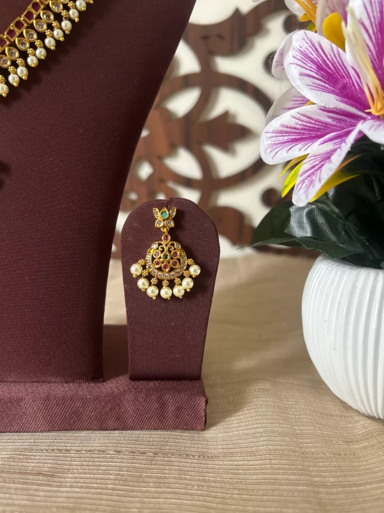 One gram gold look-alike necklace set with ruby emerald and pearl detailing - S-cube Fashions