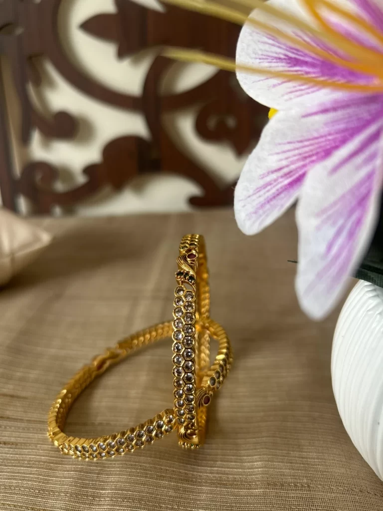 Peacock White Stone Golden Finish Bangle