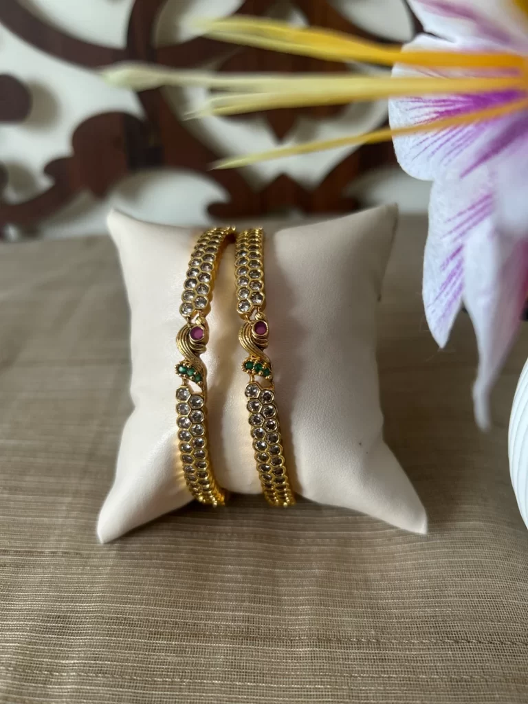 Peacock White Stone Golden Finish Bangle