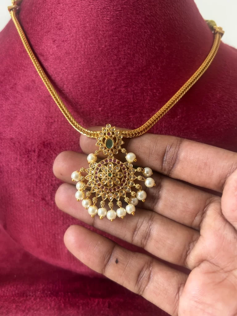 Premium Attigai Necklace Set with Pearl Fringe