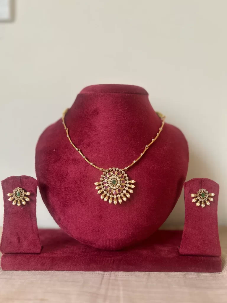 Premium Moon Kanti Set with Sunburst Pendant