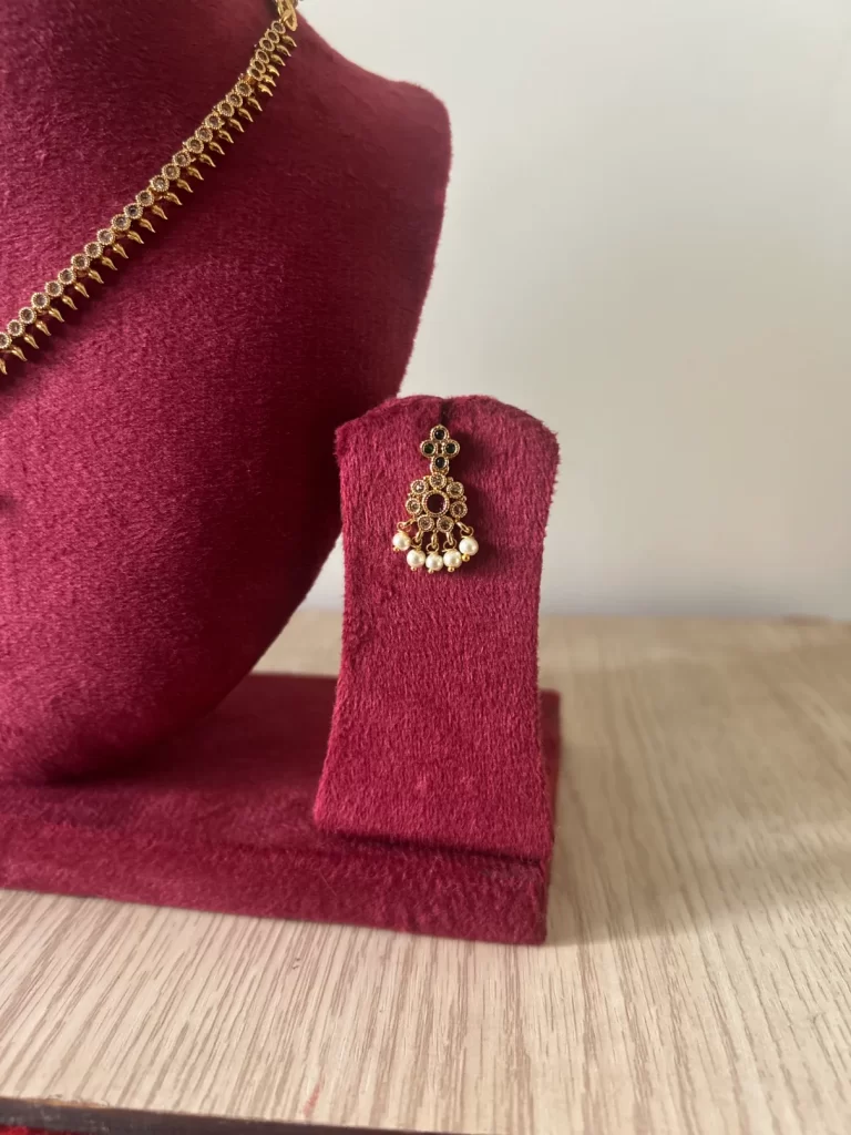 Premium gold plated attigai necklace set with pearl drop pendant