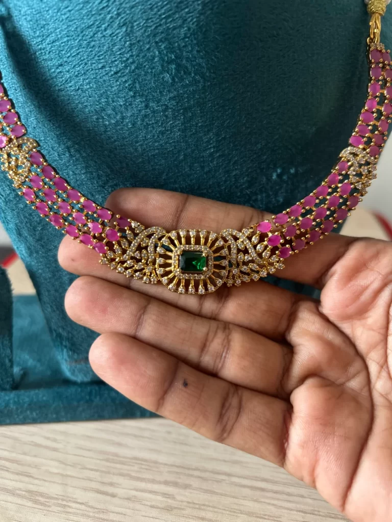 Ruby and emerald choker necklace set - S-cube Fashions