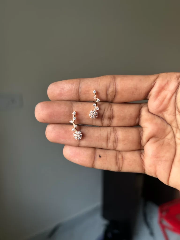 Rosegold Floral Ear Cuff Studs with Crystal Cluster
