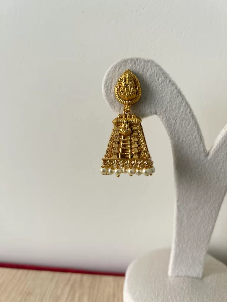 Premium Gopuram Jhumka Earrings-Gold