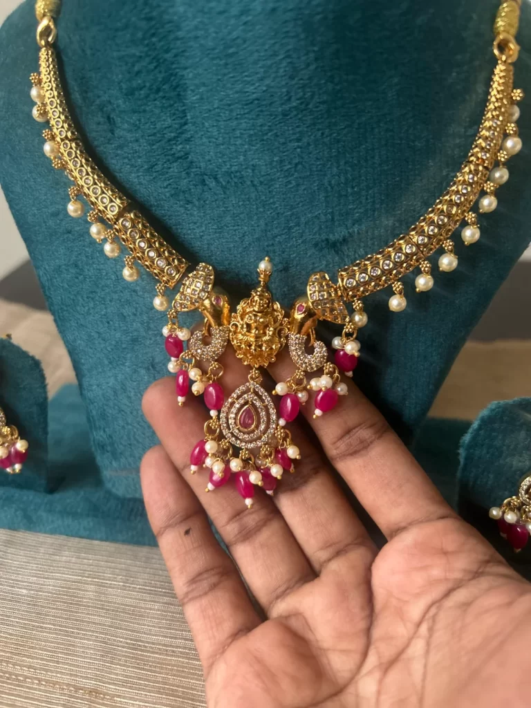 Elephant Kanti Necklace Set with Bead Drops