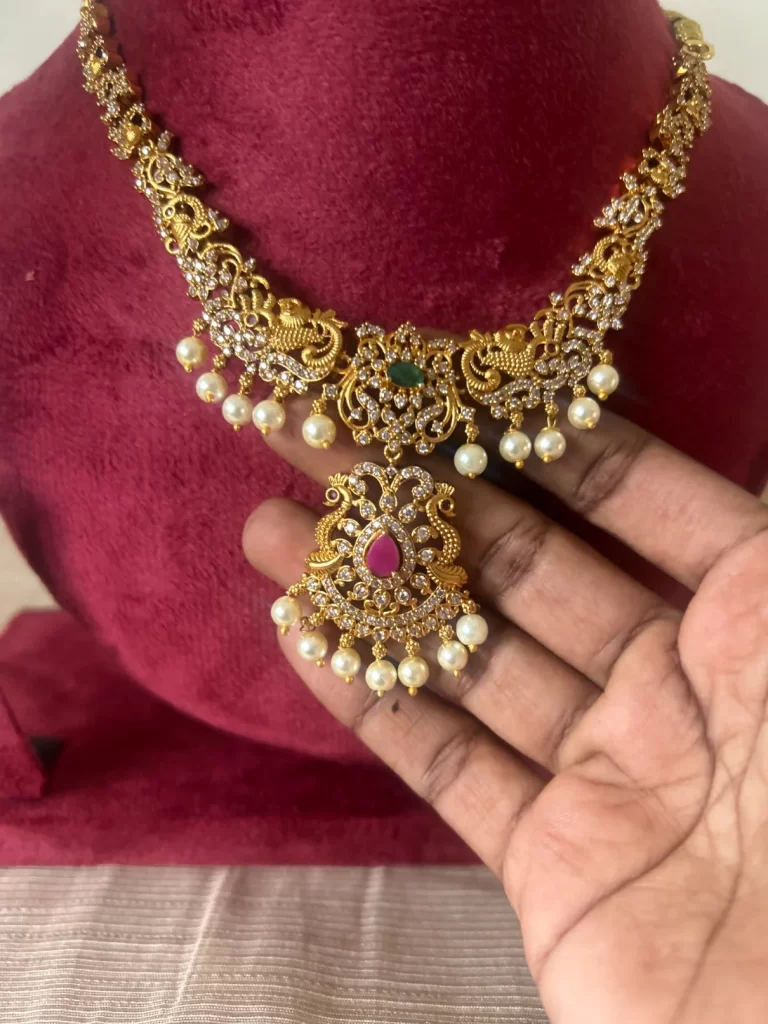 Gold Look-Alike Peacock Pearl Drop Necklace Set