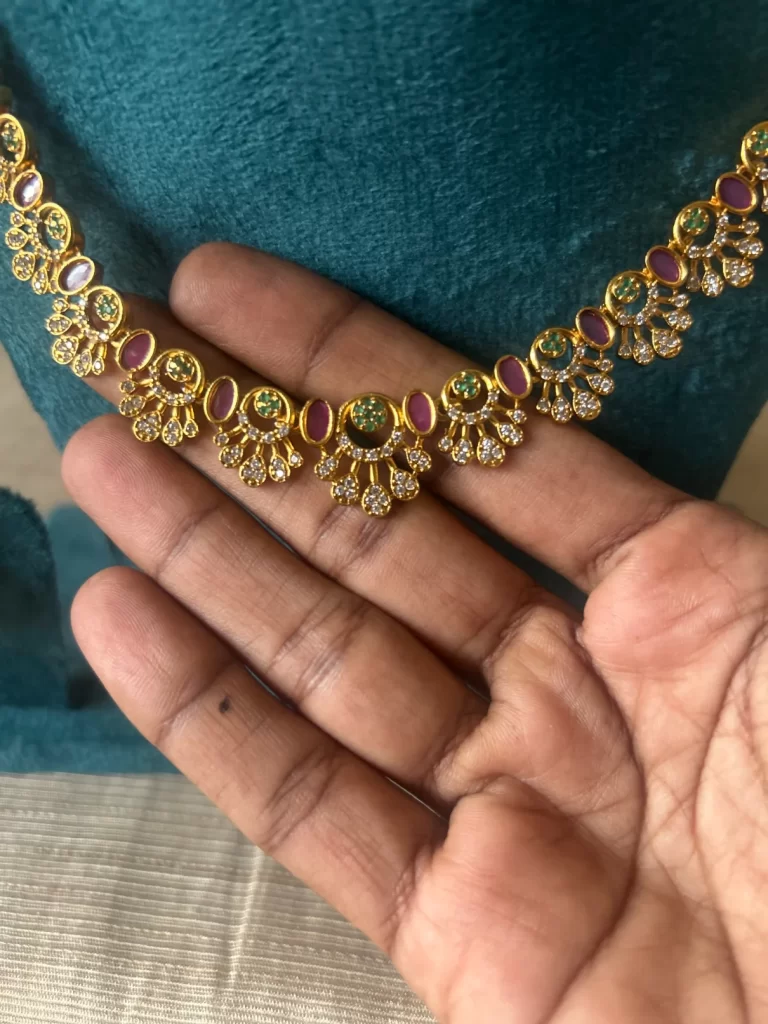 Beautiful Short Necklace Set with Ruby & Emerald Stones