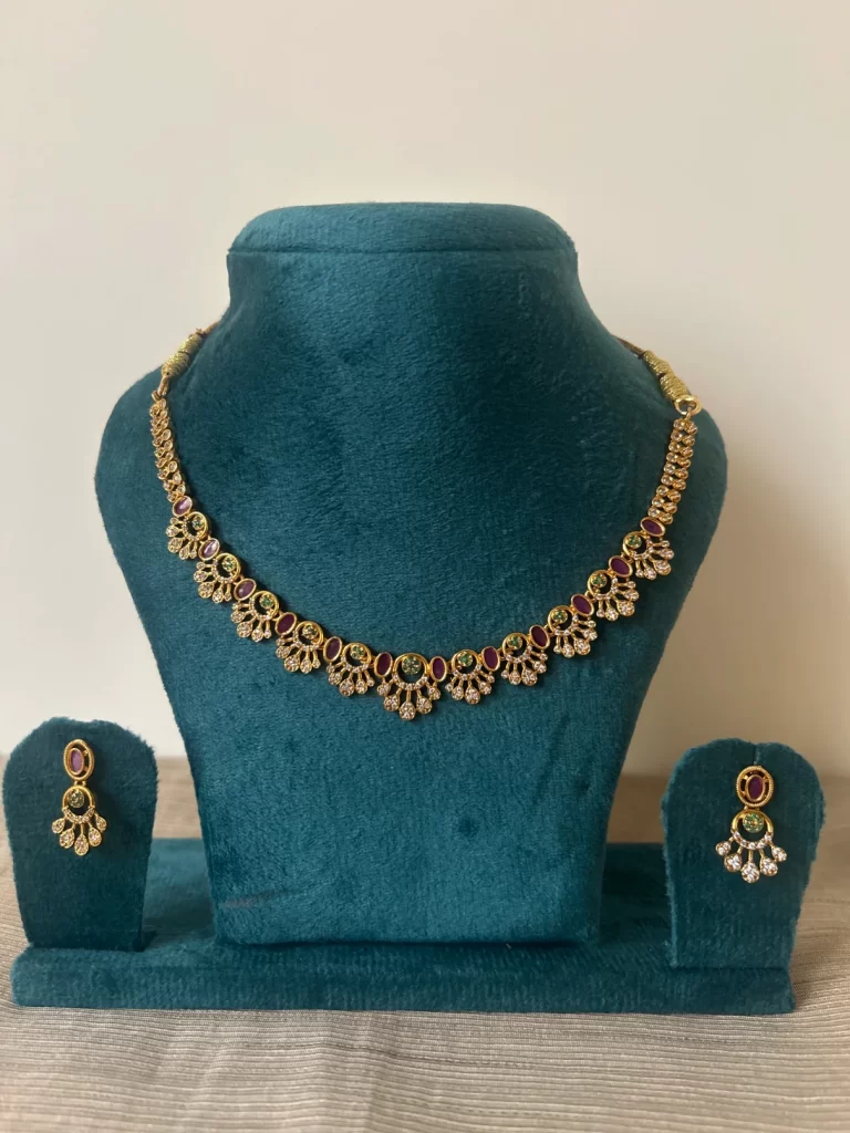 Beautiful Short Necklace Set with Ruby & Emerald Stones