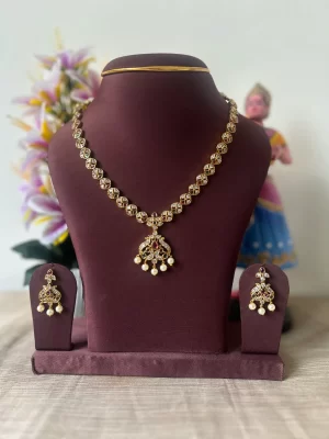 Peacock Gold Plated Pearl Drop Necklace Set