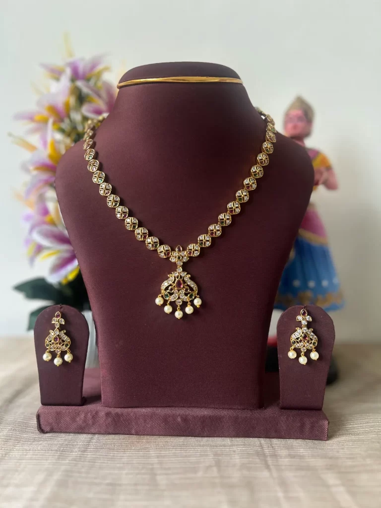 Peacock Gold Plated Pearl Drop Necklace Set