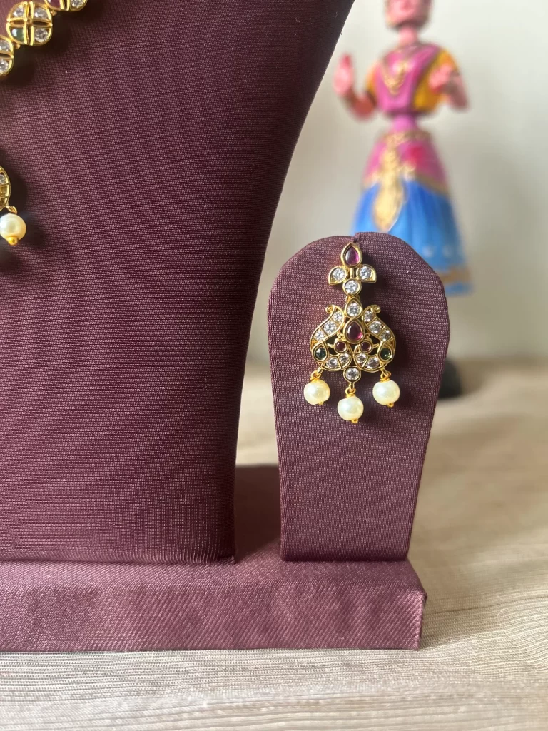 Peacock Gold Plated Pearl Drop Necklace Set-Closeup
