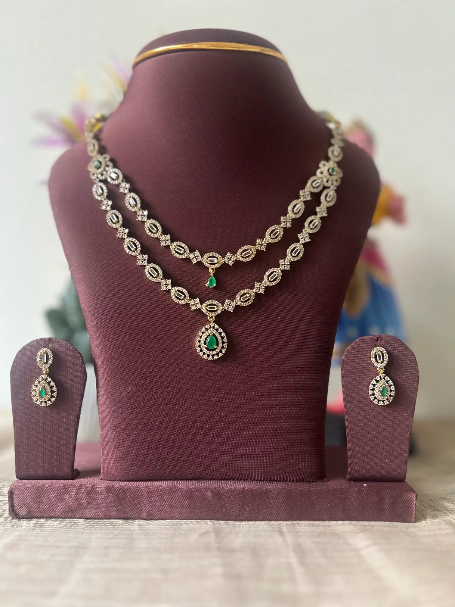 Luxe Double Layer Tear Drop AD Stone Necklace Set
