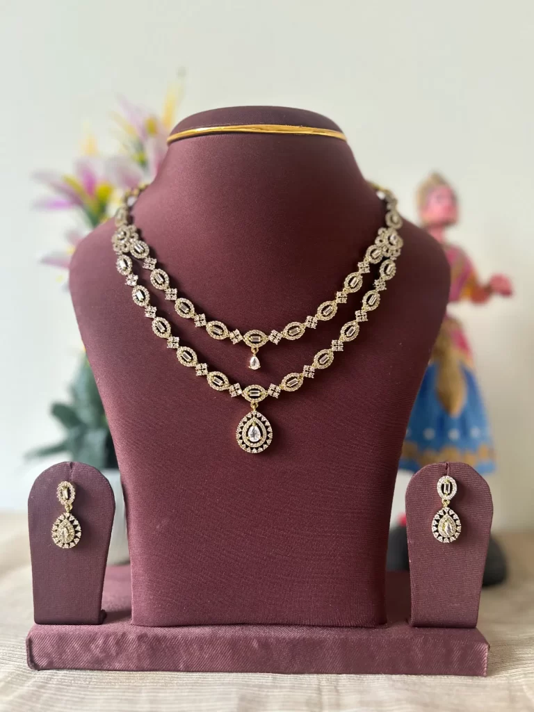 layered American diamond necklace set-White