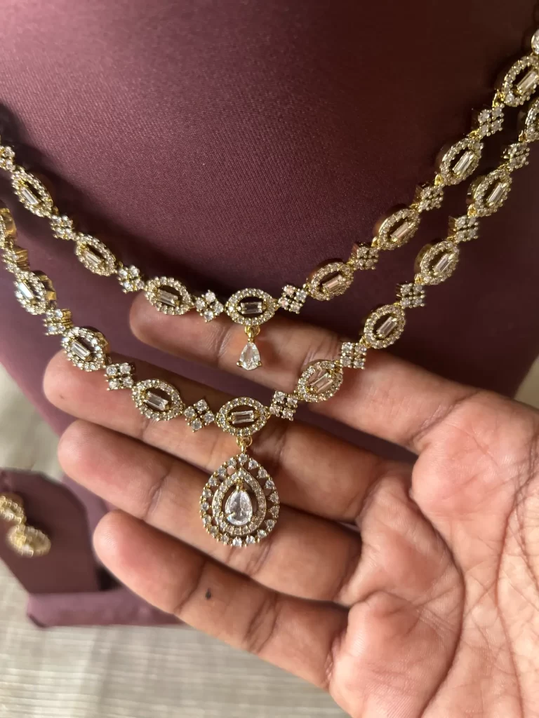 layered American diamond necklace set-White